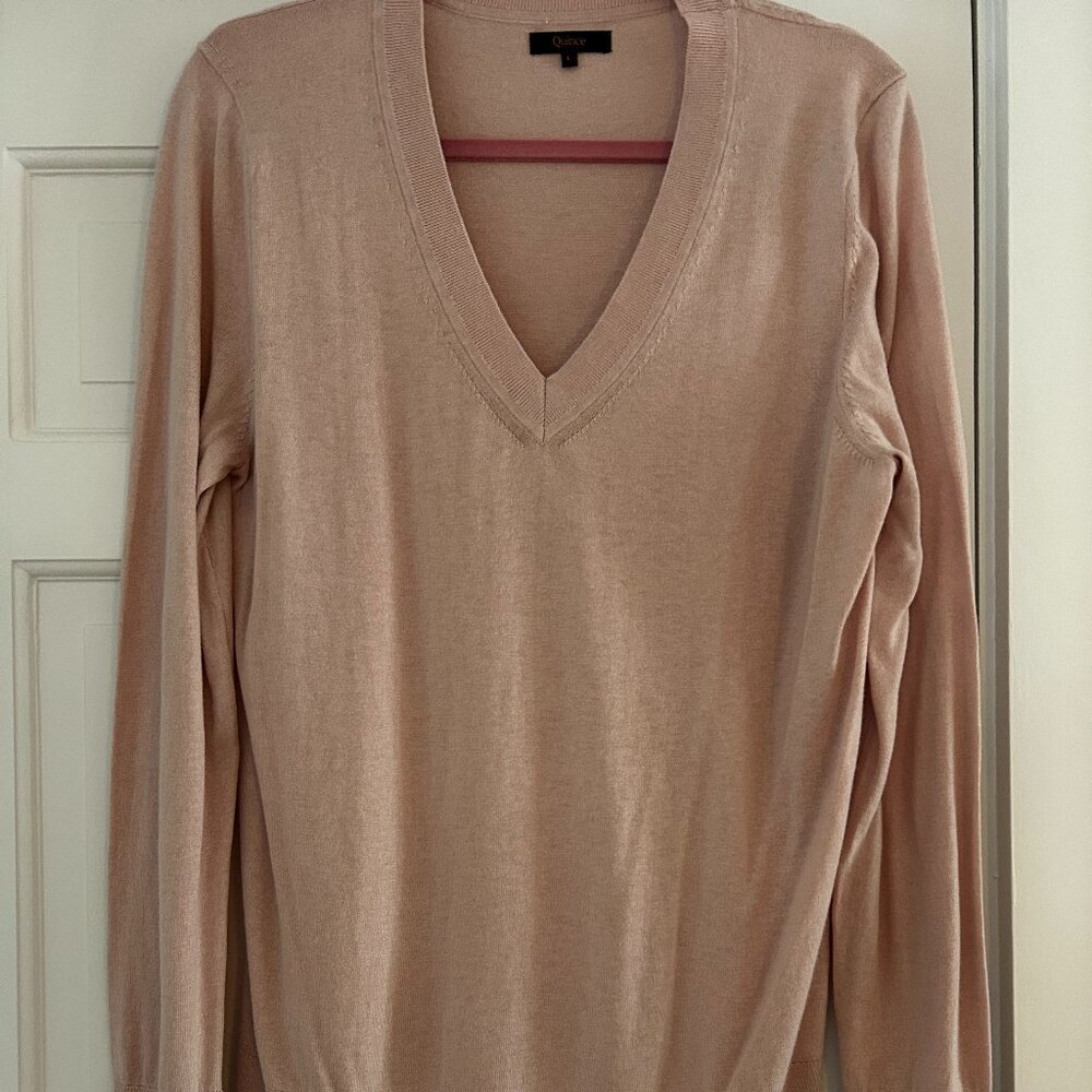 Lightweight Cotton Cashmere V-Neck Sweater - Sugar Stone - Sz Lg